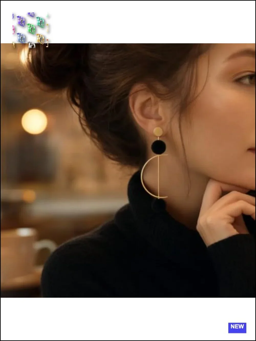Gold-Tone Long Dangle Earrings Black Ball Chunky Geometric Rotatable Party